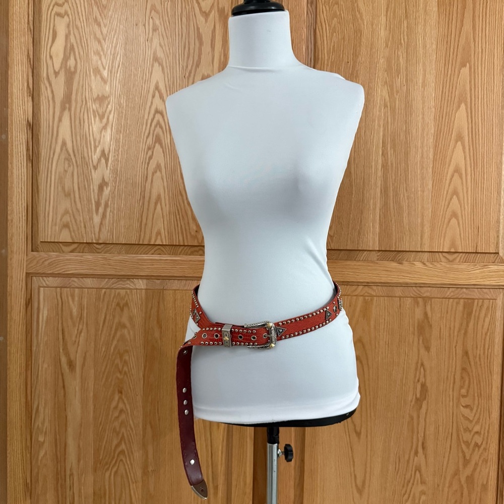 Vintage Western Reptile Concho Studded Belt - Picture 2 of 7